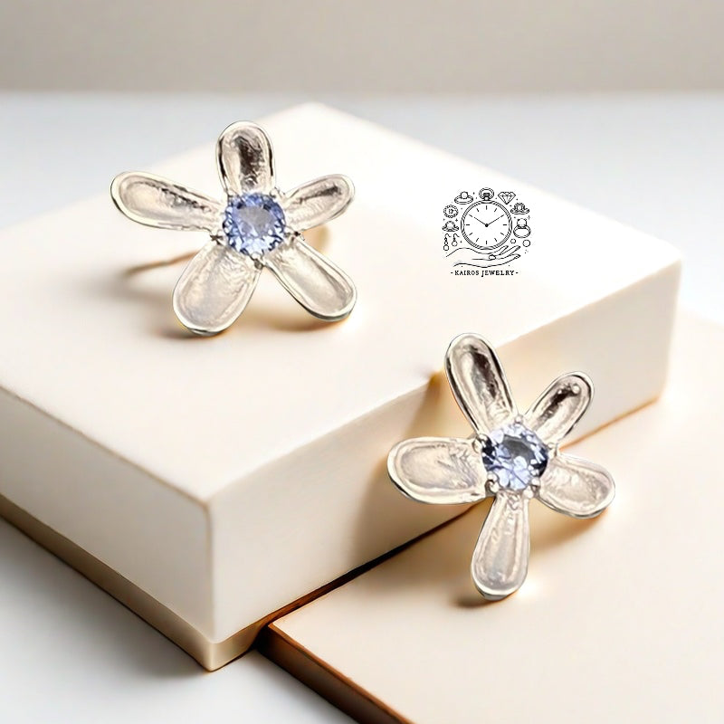 Decisive Zircon Blue Daisy Earrings – Nature-Inspired Elegance in 925 Sterling Silver