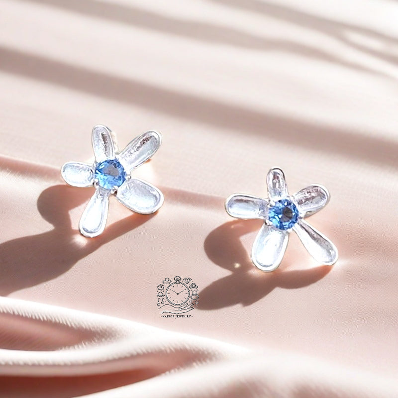 Decisive Zircon Blue Daisy Earrings – Nature-Inspired Elegance in 925 Sterling Silver