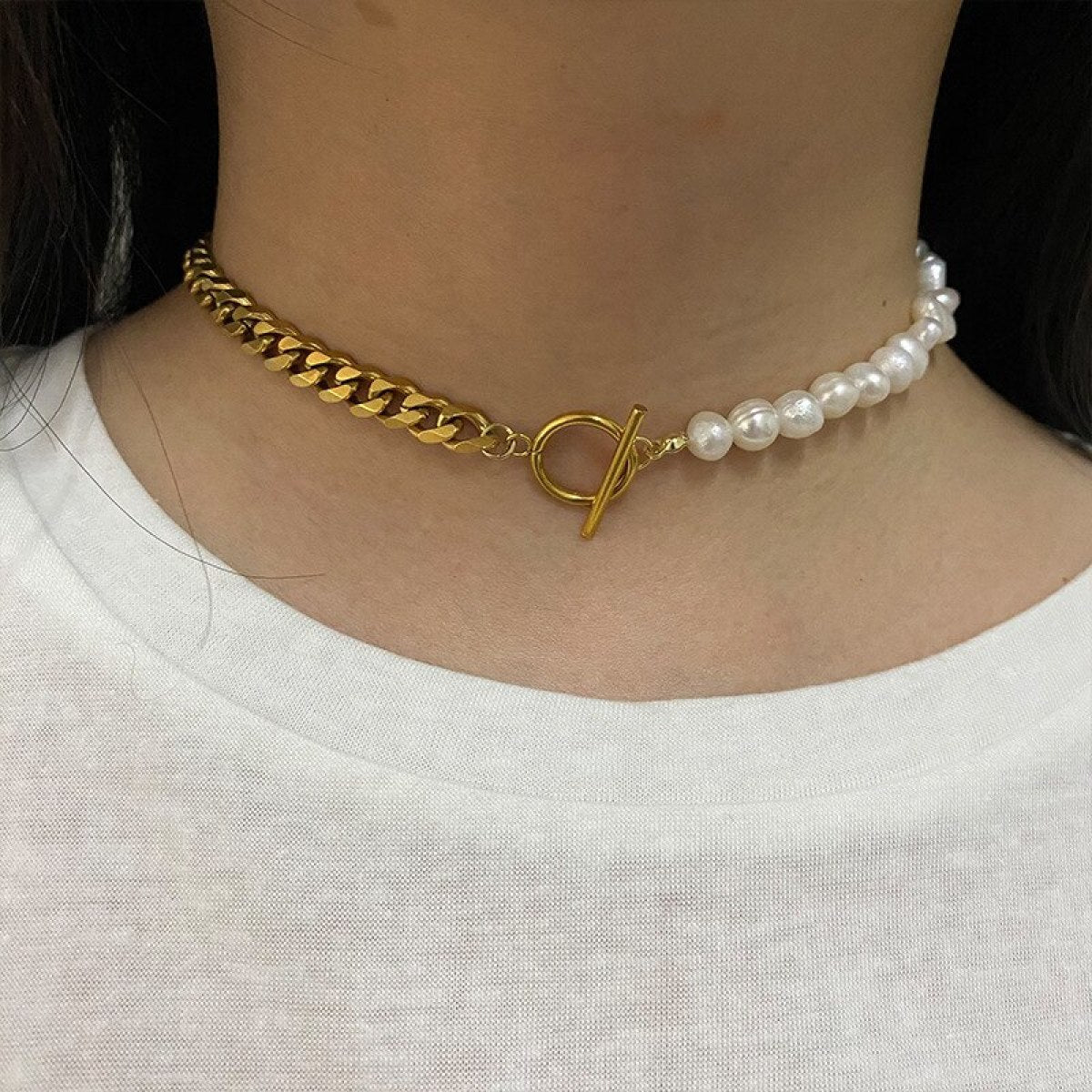 FRESHWATER PEARL CHOKER - GOLD