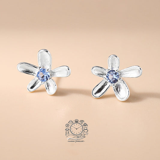 Decisive Zircon Blue Daisy Earrings – Nature-Inspired Elegance in 925 Sterling Silver