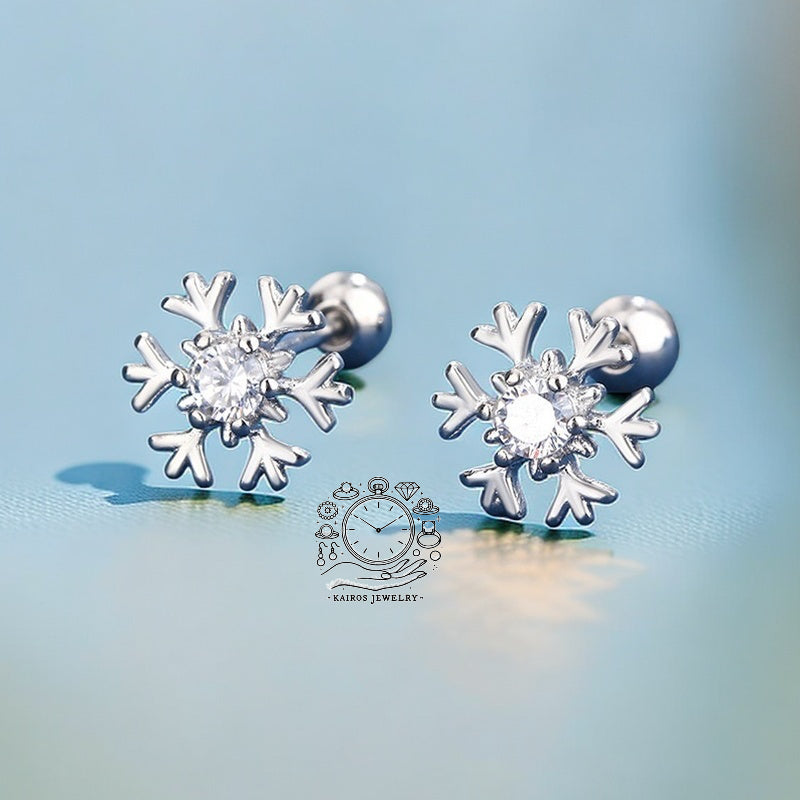 925 Sterling Silver Dazzling Snowflake Cartilage Earrings | Gift for her | Christmas Gift