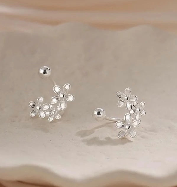 Minimalist S999 Silver Flower Earrings for Women - Stylish and Versatile Ear Cuff Studs with Unique Screw-In Floral Design