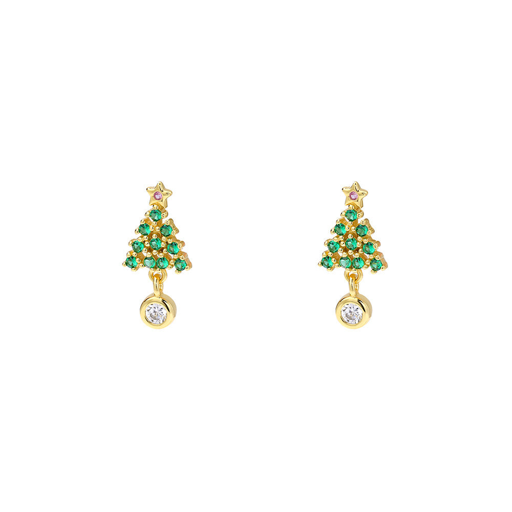 S999 Sterling Silver Christmas Tree Earrings for Women - Unique Design, Fashionable, High-End, and Forest-Inspired Earrings | Christmas Gift