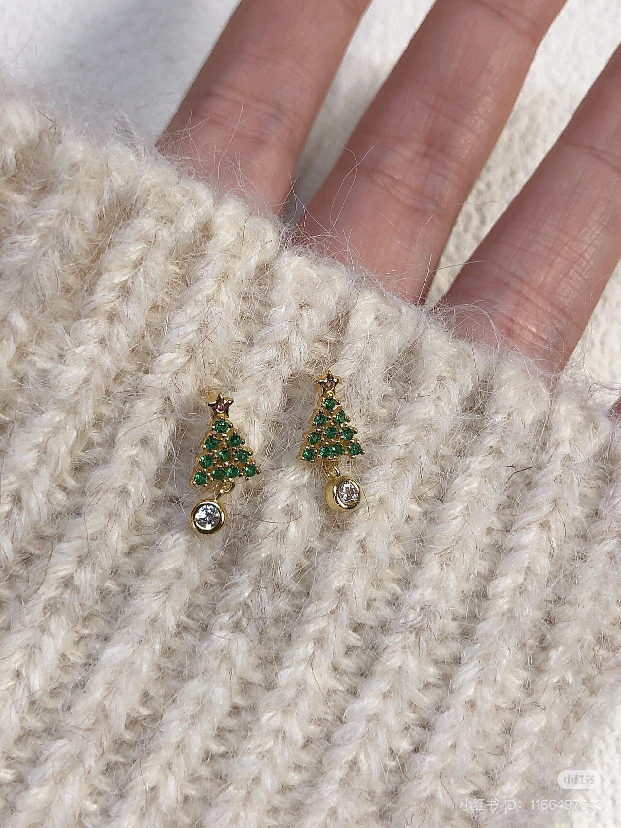 S999 Sterling Silver Christmas Tree Earrings for Women - Unique Design, Fashionable, High-End, and Forest-Inspired Earrings | Christmas Gift