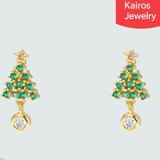 S999 Sterling Silver Christmas Tree Earrings for Women - Unique Design, Fashionable, High-End, and Forest-Inspired Earrings | Christmas Gift