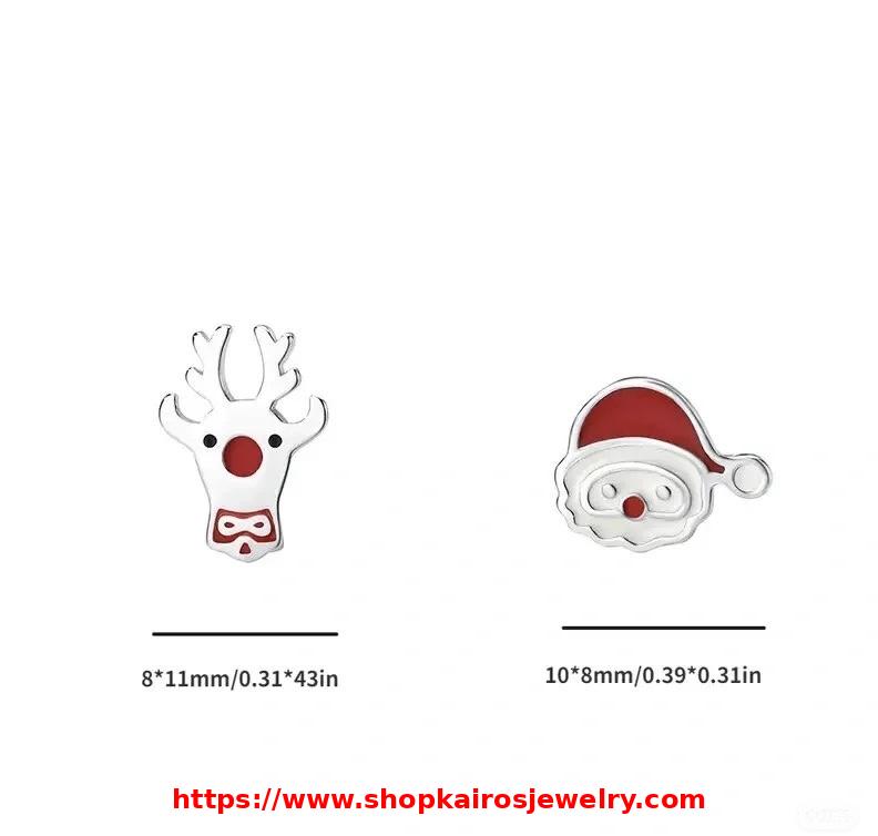 925 Sterling Silver Christmas asymmetric stud earrings with a Santa Claus and reindeer earrings