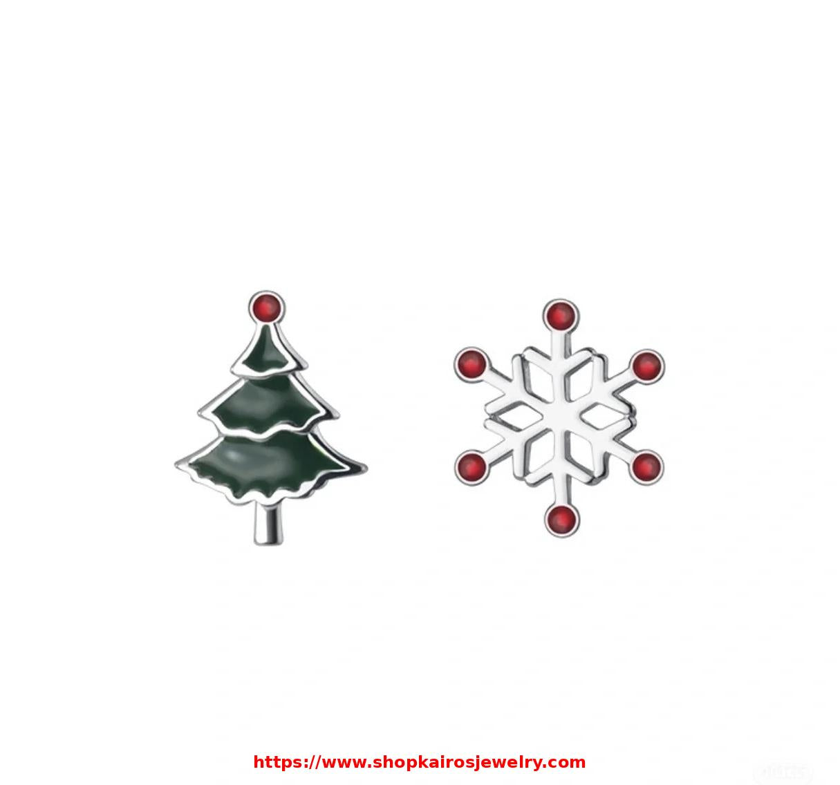 S925 Sterling Silver Christmas asymmetric stud earrings with CHRISTMAS TREE and snowflake earrings