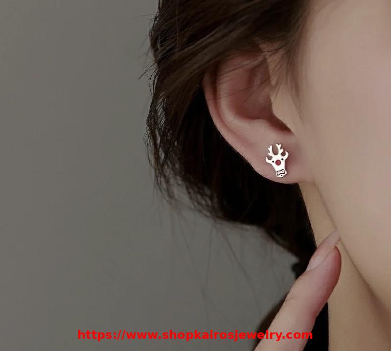 925 Sterling Silver Christmas asymmetric stud earrings with a Santa Claus and reindeer earrings