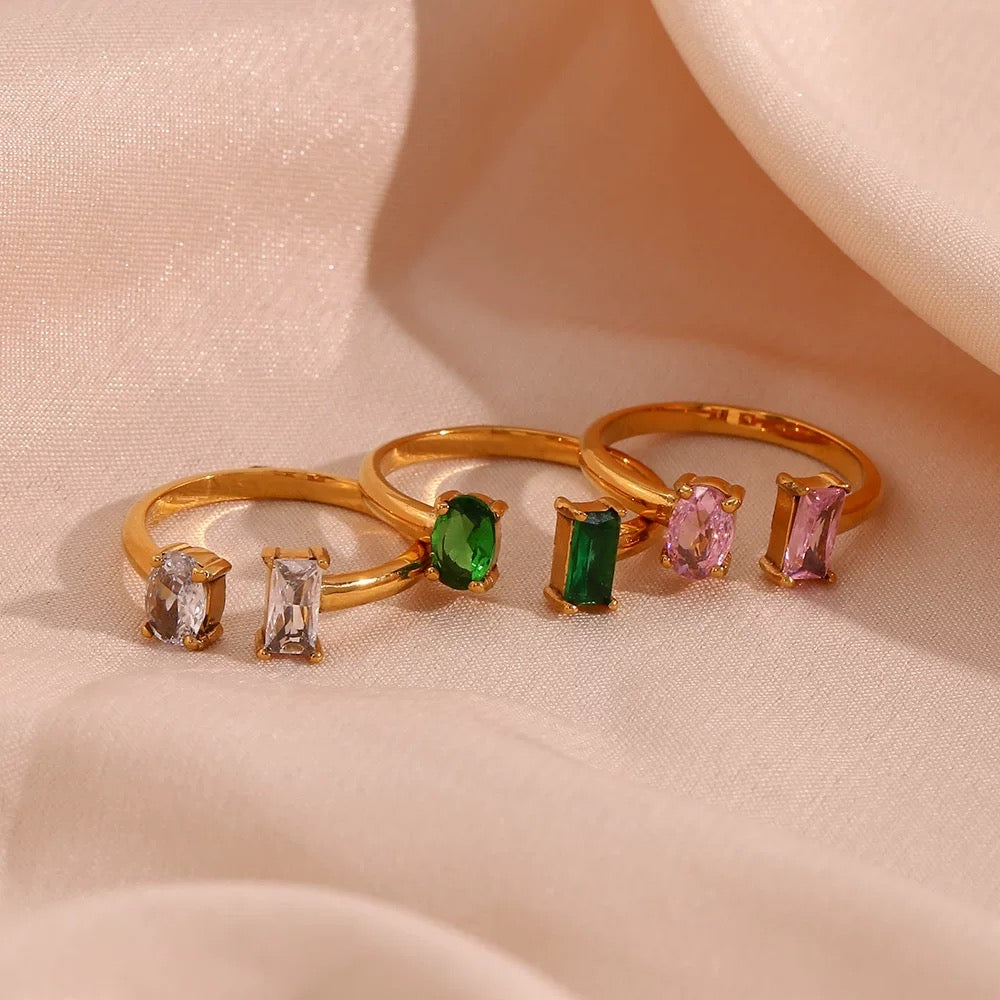 Elegant Adjustable Gold Ring with Multicolor Zircon Stones – Waterproof & Hypoallergenic