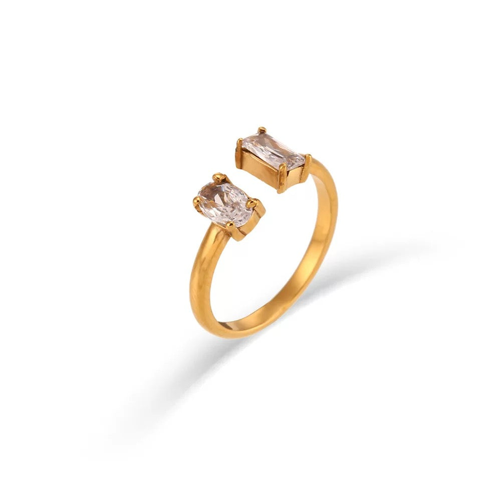 Elegant Adjustable Gold Ring with Multicolor Zircon Stones – Waterproof & Hypoallergenic