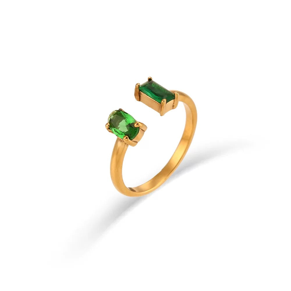 Elegant Adjustable Gold Ring with Multicolor Zircon Stones – Waterproof & Hypoallergenic