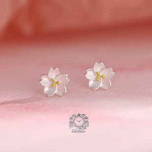 Buddha Stones 925 Sterling Silver Cherry Blossom Floral Calm Stud Earrings| Gift for her