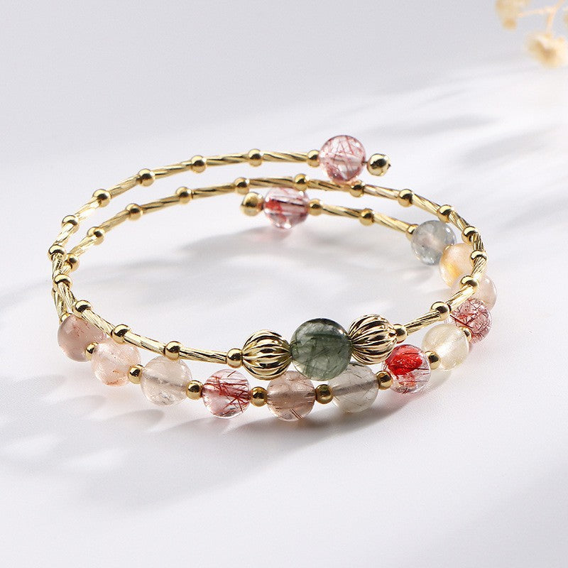 BOUNTY CIRCLE STRAWBERRY QUARTZ & LABRADORITE GILDED BRACELET