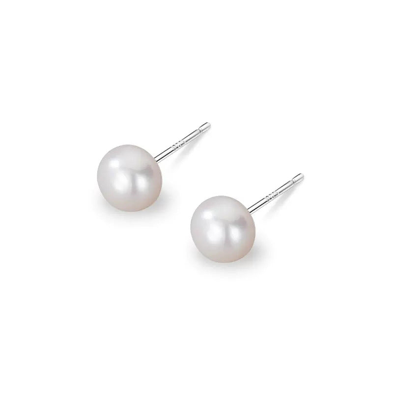 925 sterling silver Freshwater Pearl Stud Earrings, 4 5 6 7 8 9 10 11 mm AAAA Freshwater White, Orange, Lavender Pearl, Gift for Her