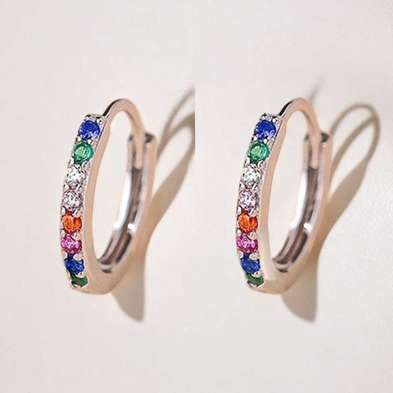 Tiny/Small/Medium Pave Rainbow Huggie Hoop Earrings