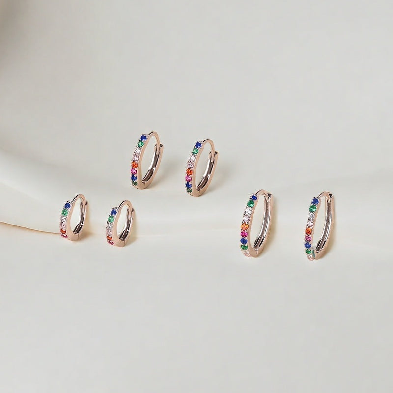 Tiny/Small/Medium Pave Rainbow Huggie Hoop Earrings