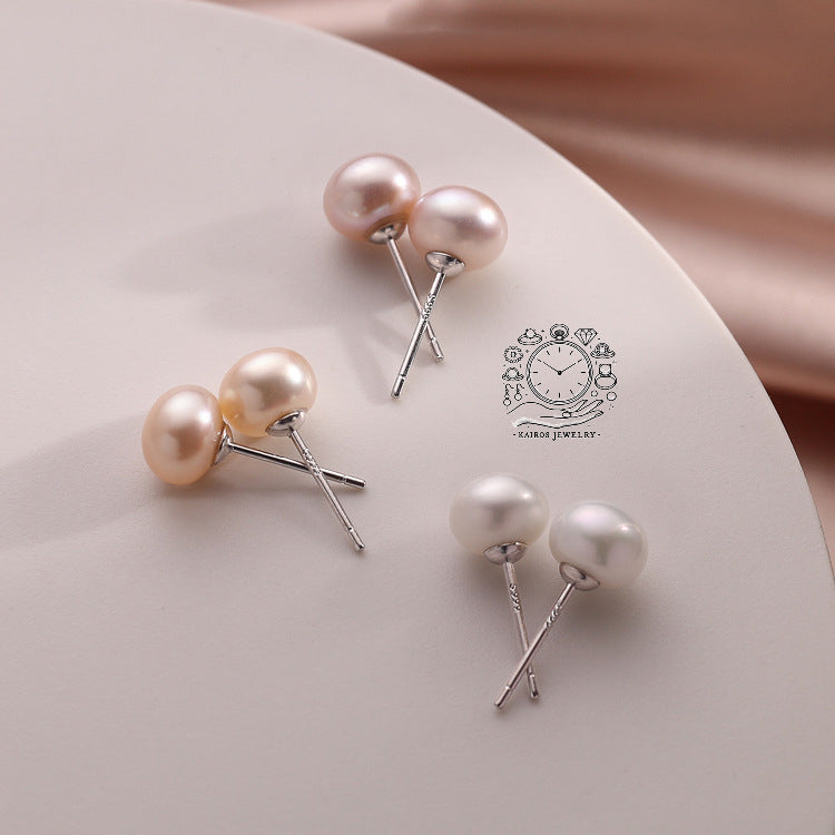 925 sterling silver Freshwater Pearl Stud Earrings, 4 5 6 7 8 9 10 11 mm AAAA Freshwater White, Orange, Lavender Pearl, Gift for Her