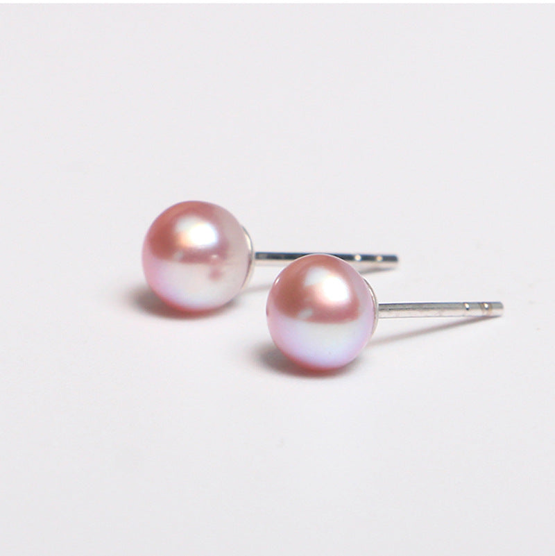 925 sterling silver Freshwater Pearl Stud Earrings, 4 5 6 7 8 9 10 11 mm AAAA Freshwater White, Orange, Lavender Pearl, Gift for Her