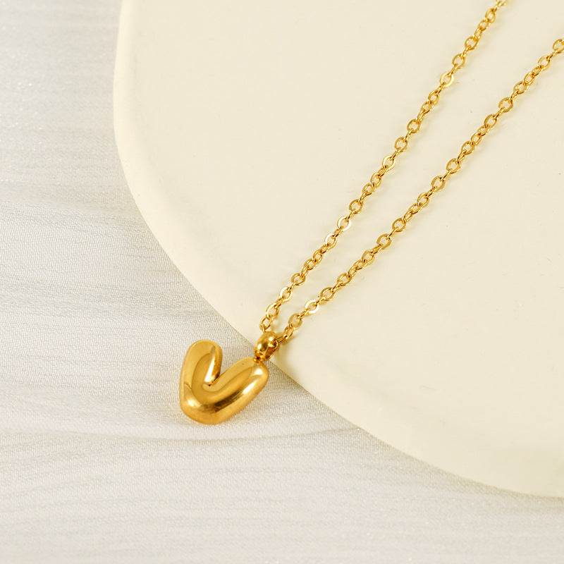 Minimalist and Elegant New 26-Letter Pendant Necklace, Stainless Steel Gold Mini Bubble Letter Necklace