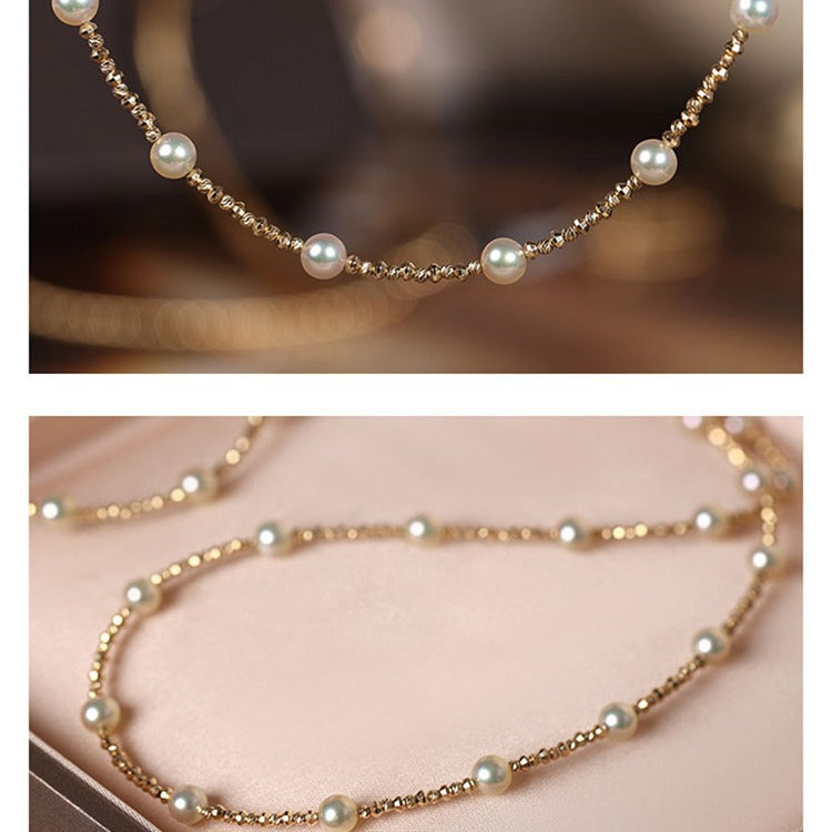 1-layer & 2-layers | Pearl Necklace khive Filled GOLD gemstone pyrite bead AKA Shell Pearl Station Chain Single chain Shell Pearls and Chucks