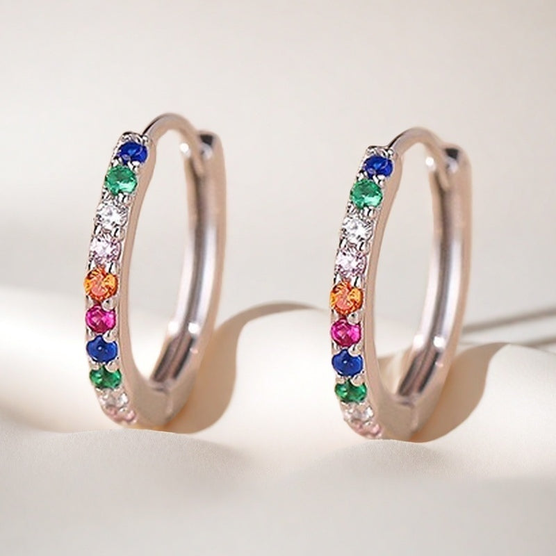 Tiny/Small/Medium Pave Rainbow Huggie Hoop Earrings