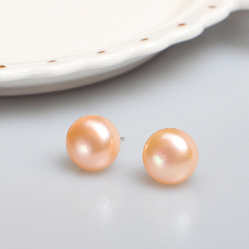 925 sterling silver Freshwater Pearl Stud Earrings, 4 5 6 7 8 9 10 11 mm AAAA Freshwater White, Orange, Lavender Pearl, Gift for Her