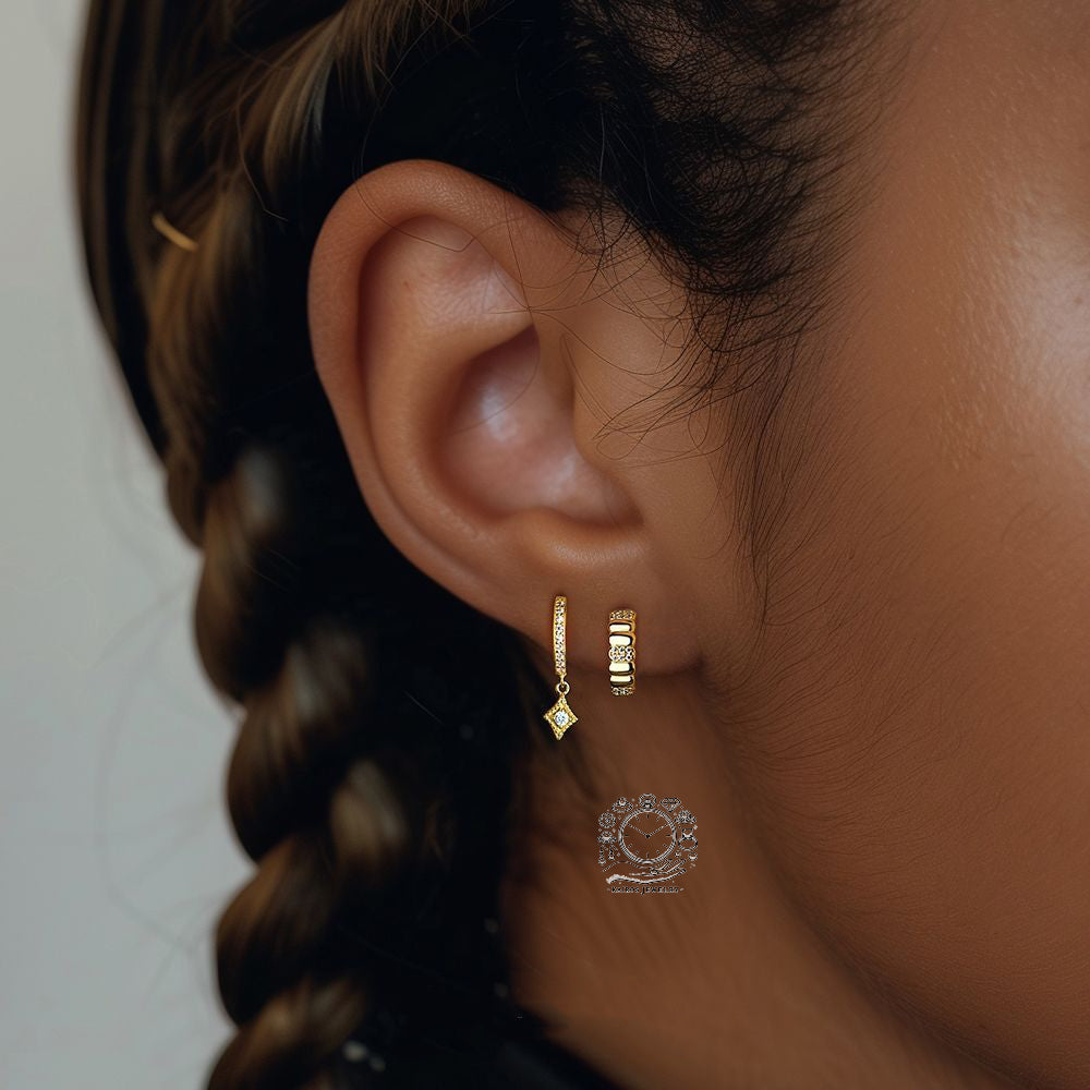 Six Drop Huggies, Hoop Earrings combinations, Dainty Gold Starburst Hoops, Small Minimalist Huggies,Gift For Women,Tiny Delicate Charm Hoops