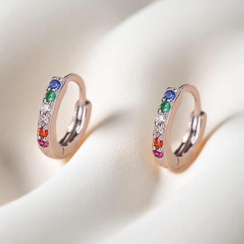 Tiny/Small/Medium Pave Rainbow Huggie Hoop Earrings