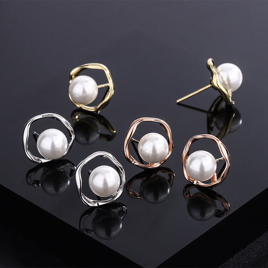 HETICA 925 Sterling Silver White Pearl Stud Earrings, Specially Designed Curved Petal Pearl Earrings for Wedding Bridesmaid, Everyday Costume Jewelry Earrings