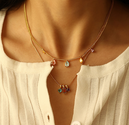 Colorful zircon pendant necklace