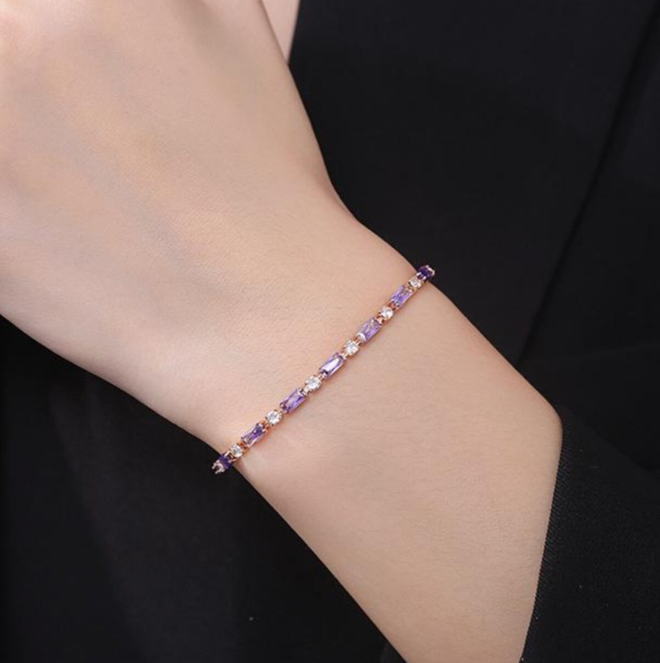 French Retro Small Exquisite Light Luxury High-End Bracelet | Sapphire Baguette with Round Tennis Bracelet